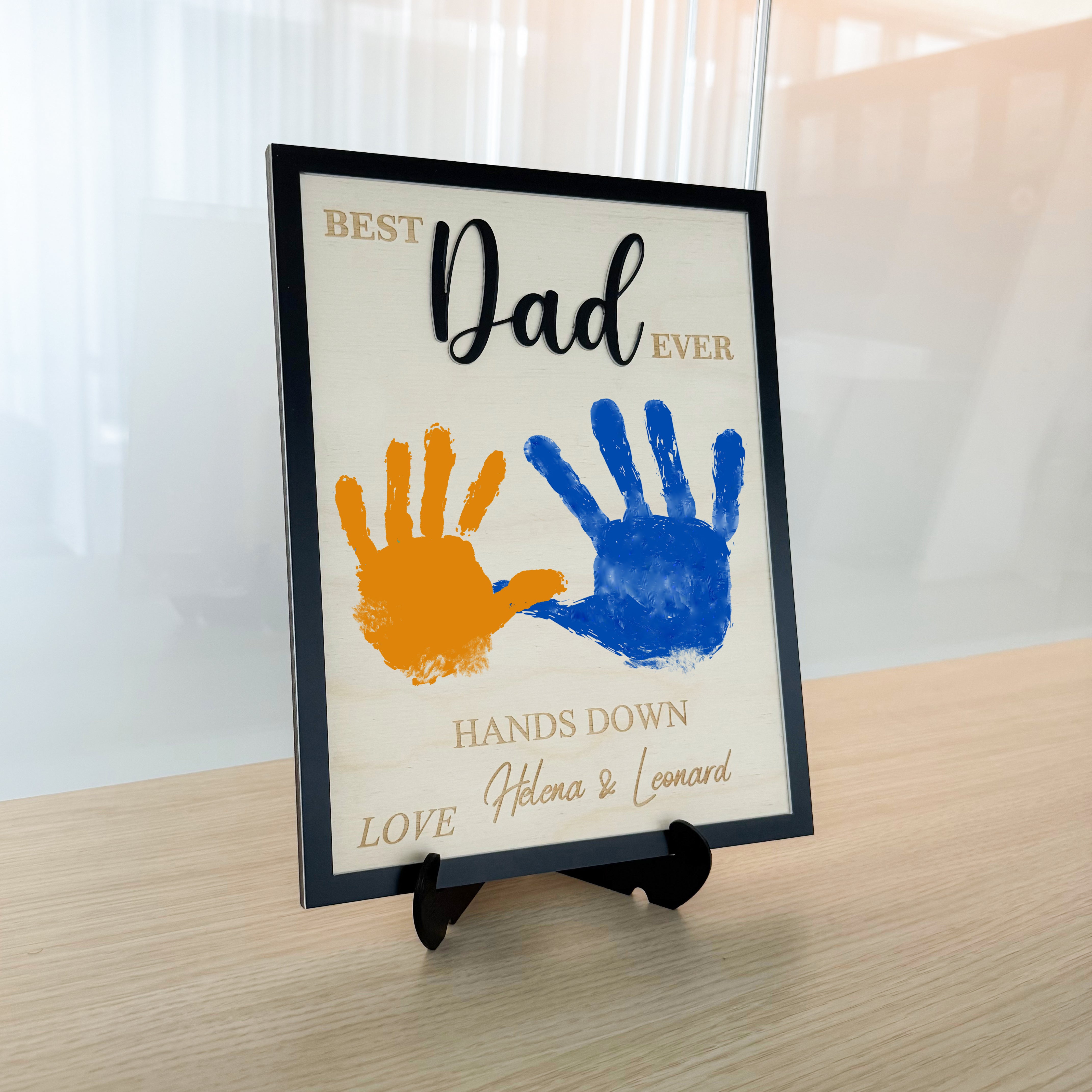 Hands Down Best Dad Ever | Personalized Engraved Wooden Sign | Handmade Fathers Day Gift I Personalized Meaningful Gifts for Dad from Kids